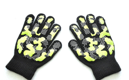 5-11 Years Old Children's Winter Warm Knitted Gloves For Primary School Students Outdoor Sports Non-slip Camouflage PVC Offset Gloves