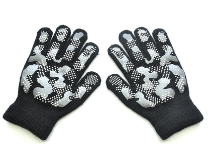 5-11 Years Old Children's Winter Warm Knitted Gloves For Primary School Students Outdoor Sports Non-slip Camouflage PVC Offset Gloves