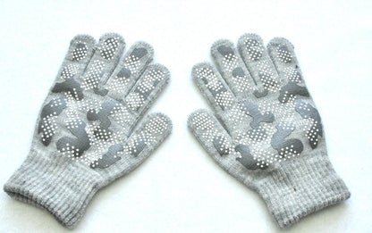 5-11 Years Old Children's Winter Warm Knitted Gloves For Primary School Students Outdoor Sports Non-slip Camouflage PVC Offset Gloves
