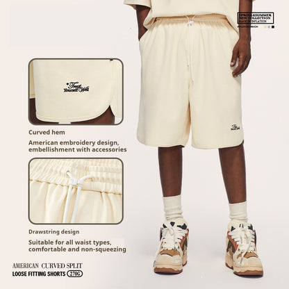 Alphabet Embroidery Men's Clothing American Curved Shorts