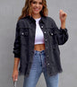 Women's Oversized Frayed Lightweight Denim Jacket Button Down Ripped Distressed Jean Shacket